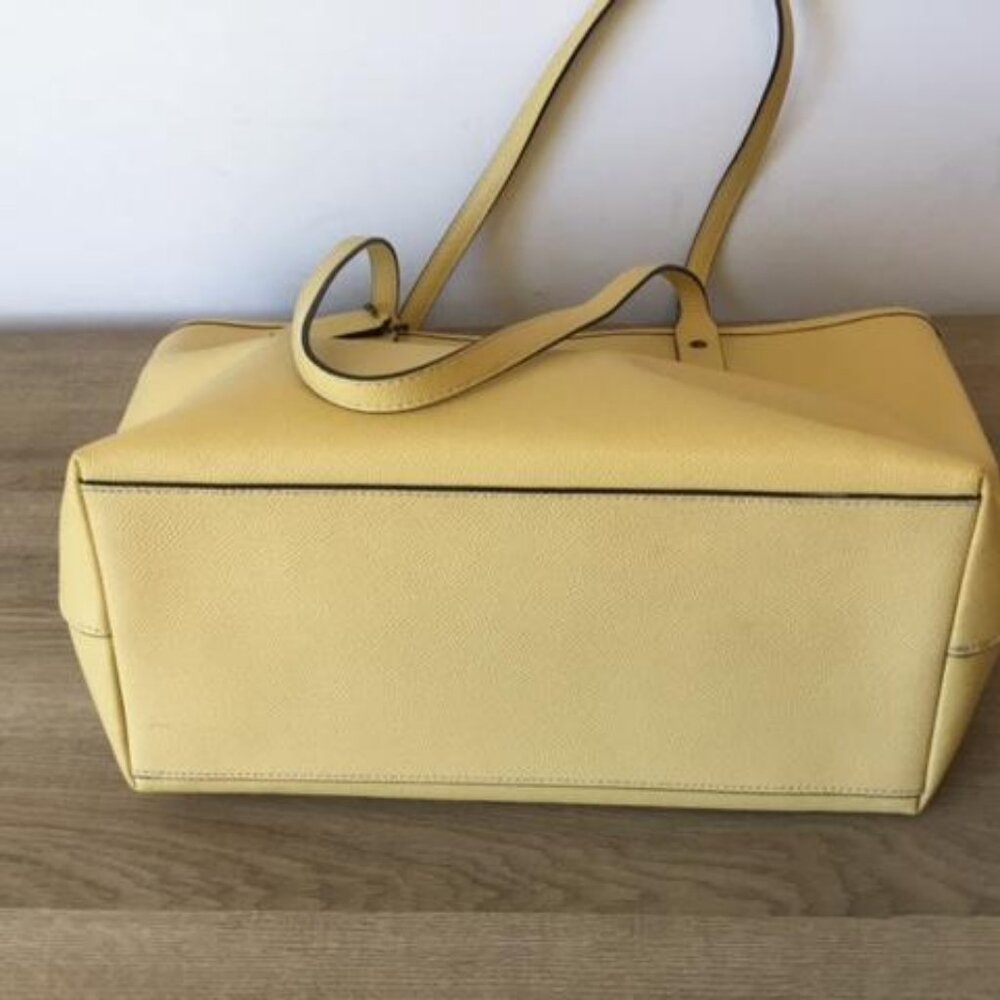 Coach F58846 Yellow Pebbled Leather Zipper Closure Tote Bag Silver Hardware - Picture 5 of 11
